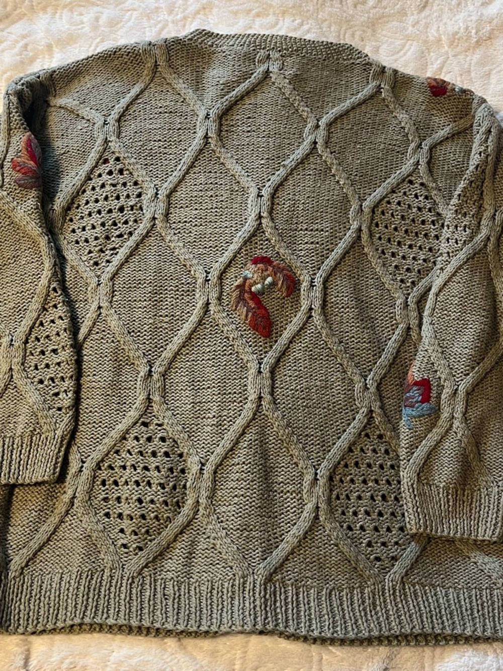 Susan Bristol Equestrian Theme Embroidered Cable Knit Cardigan - Picture 10 of 11